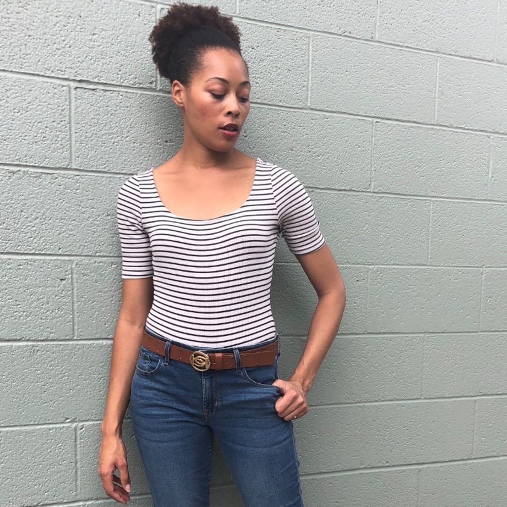 Black & White Striped Bodysuit.